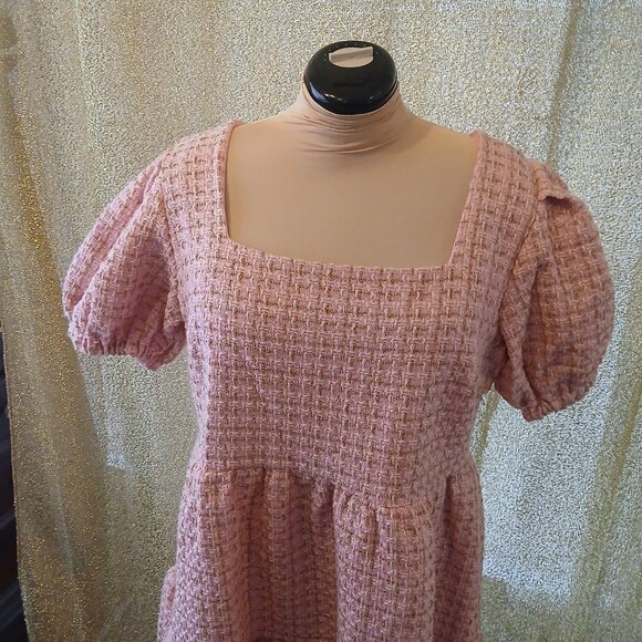 Simply Southern Pink and Gold Boucle Babydoll Dress - Picture 2 of 9